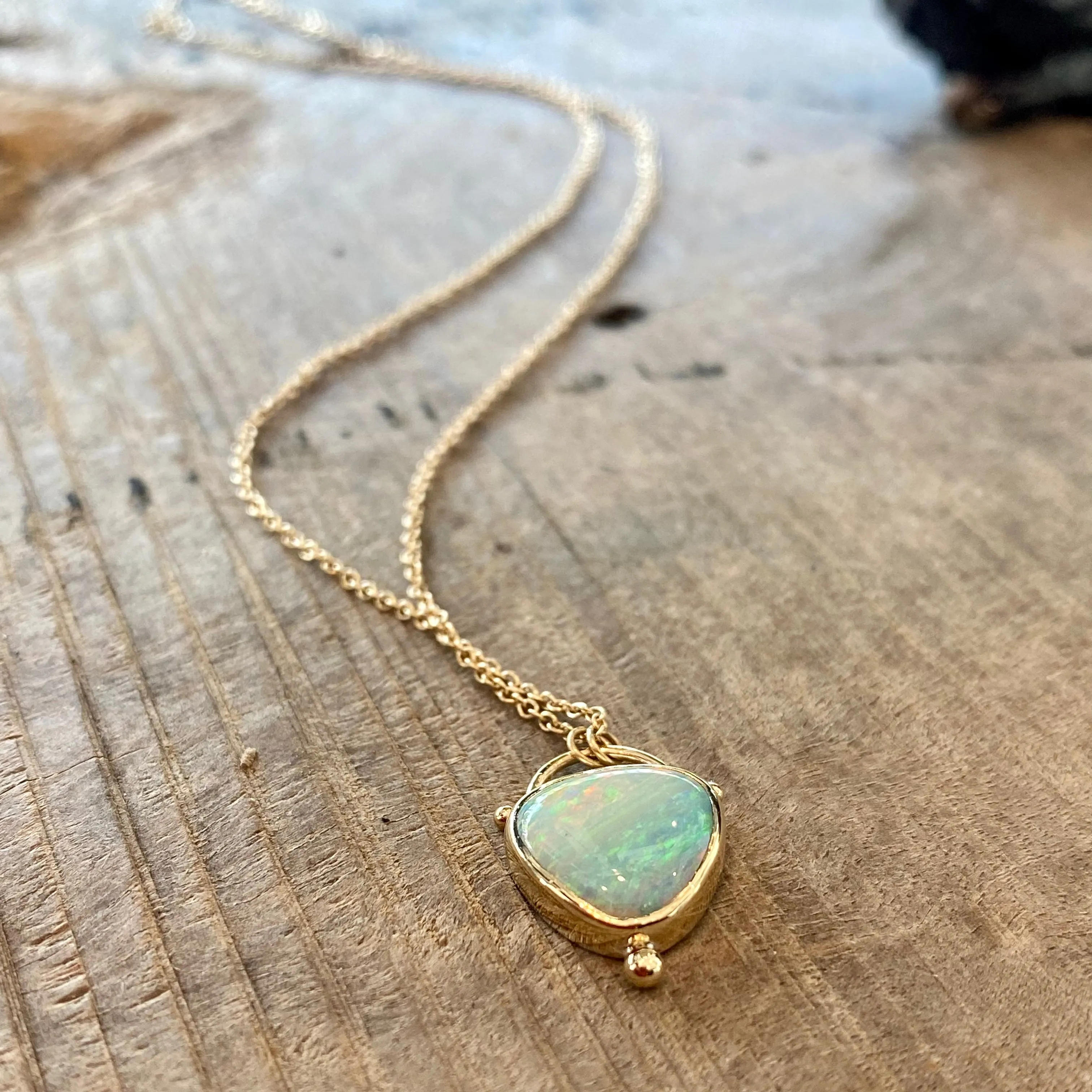 14k Australian Opal Necklace with gold bead
