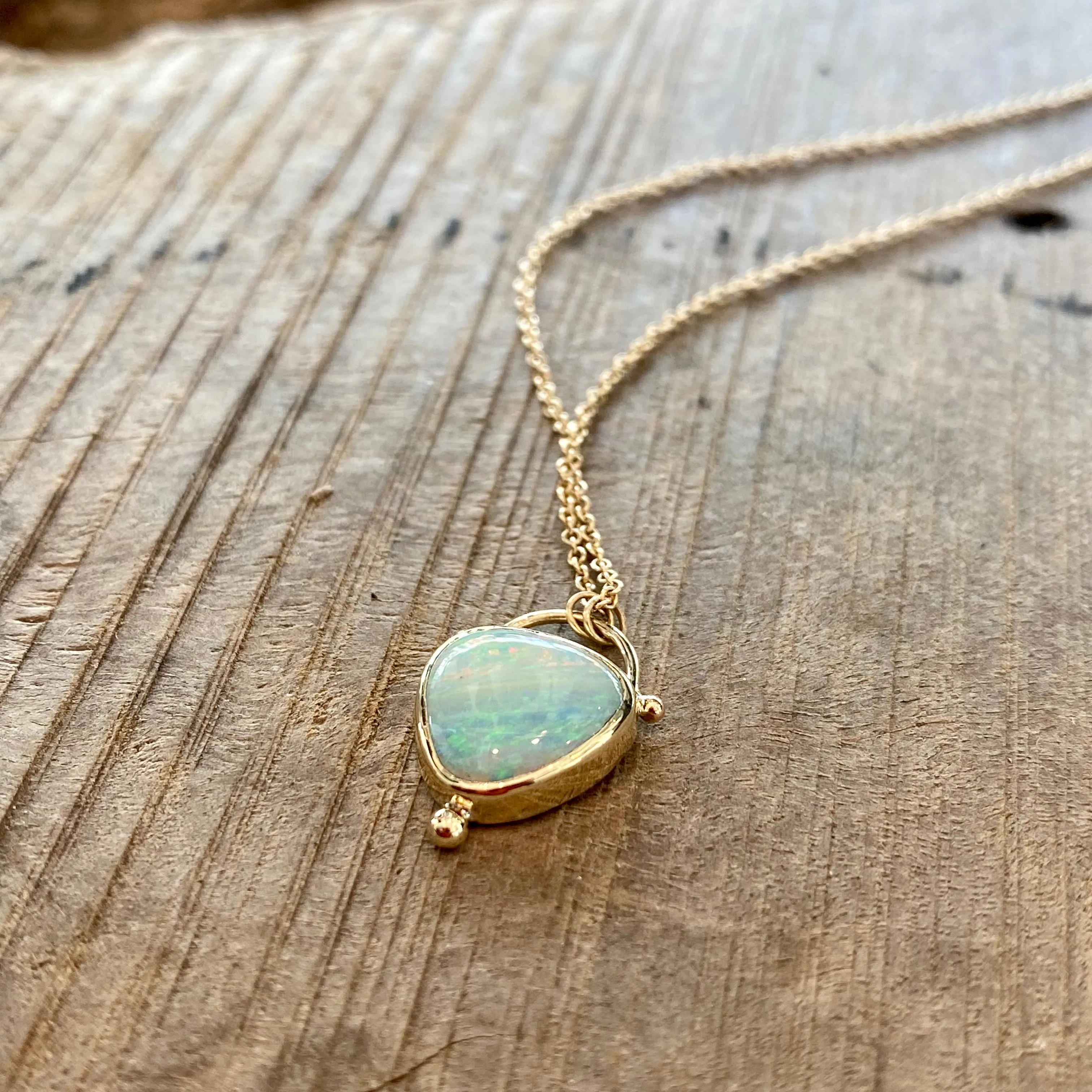 14k Australian Opal Necklace with gold bead