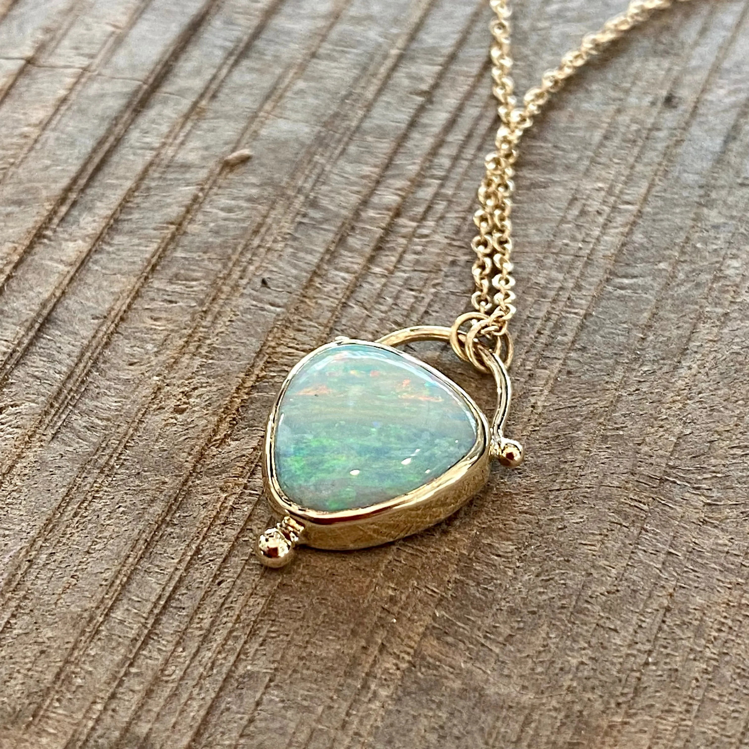 14k Australian Opal Necklace with gold bead