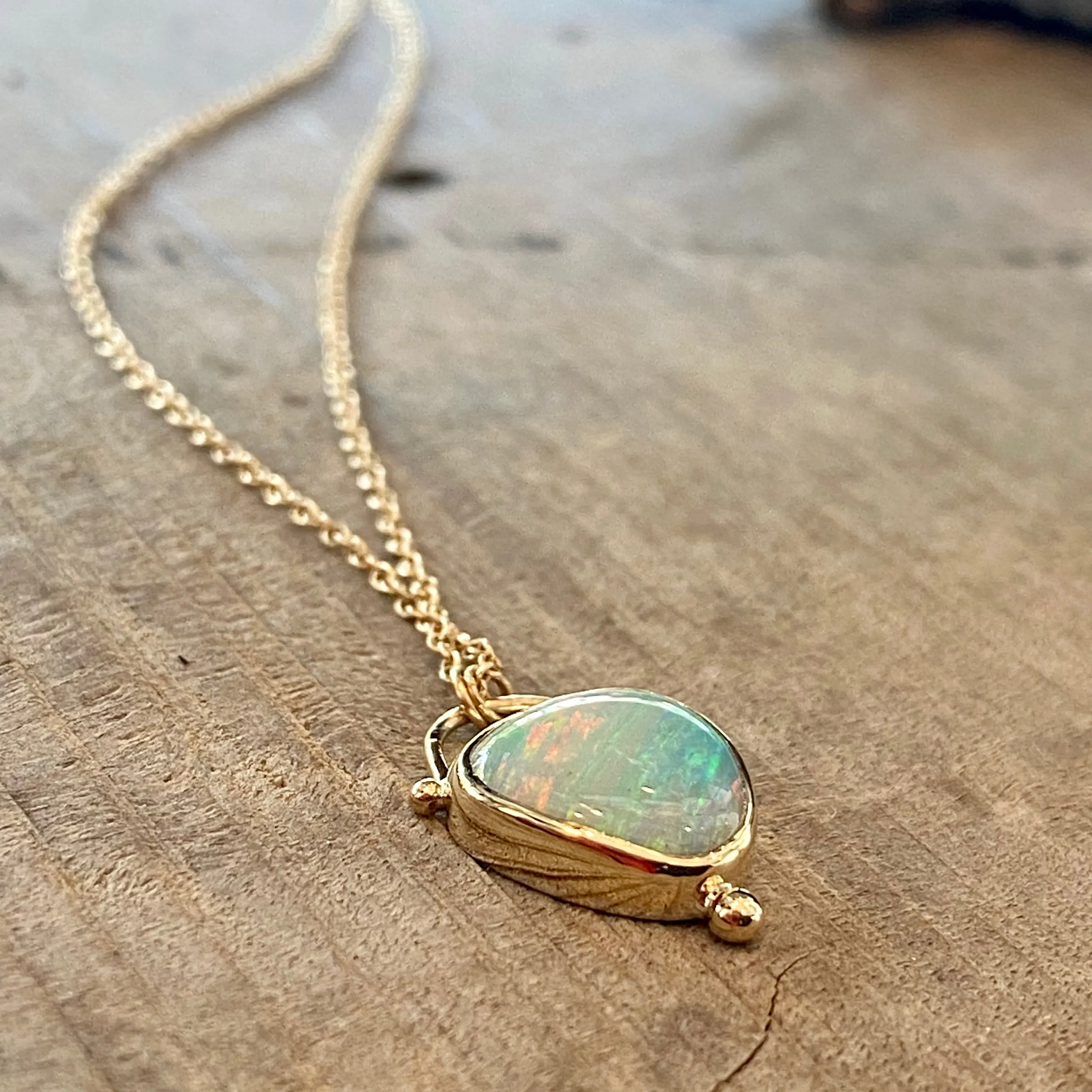 14k Australian Opal Necklace with gold bead
