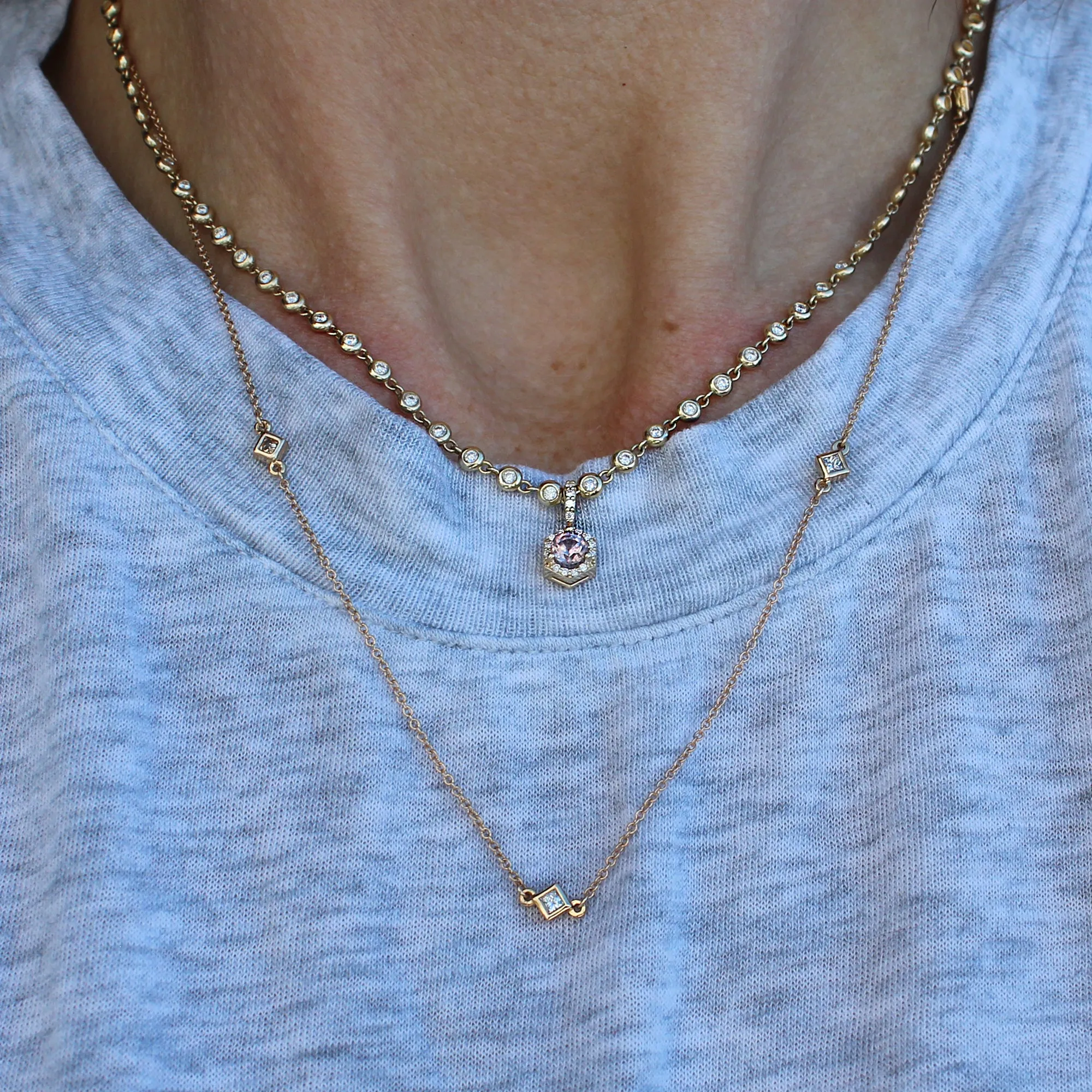 14k Gold   Diamond Station Necklace