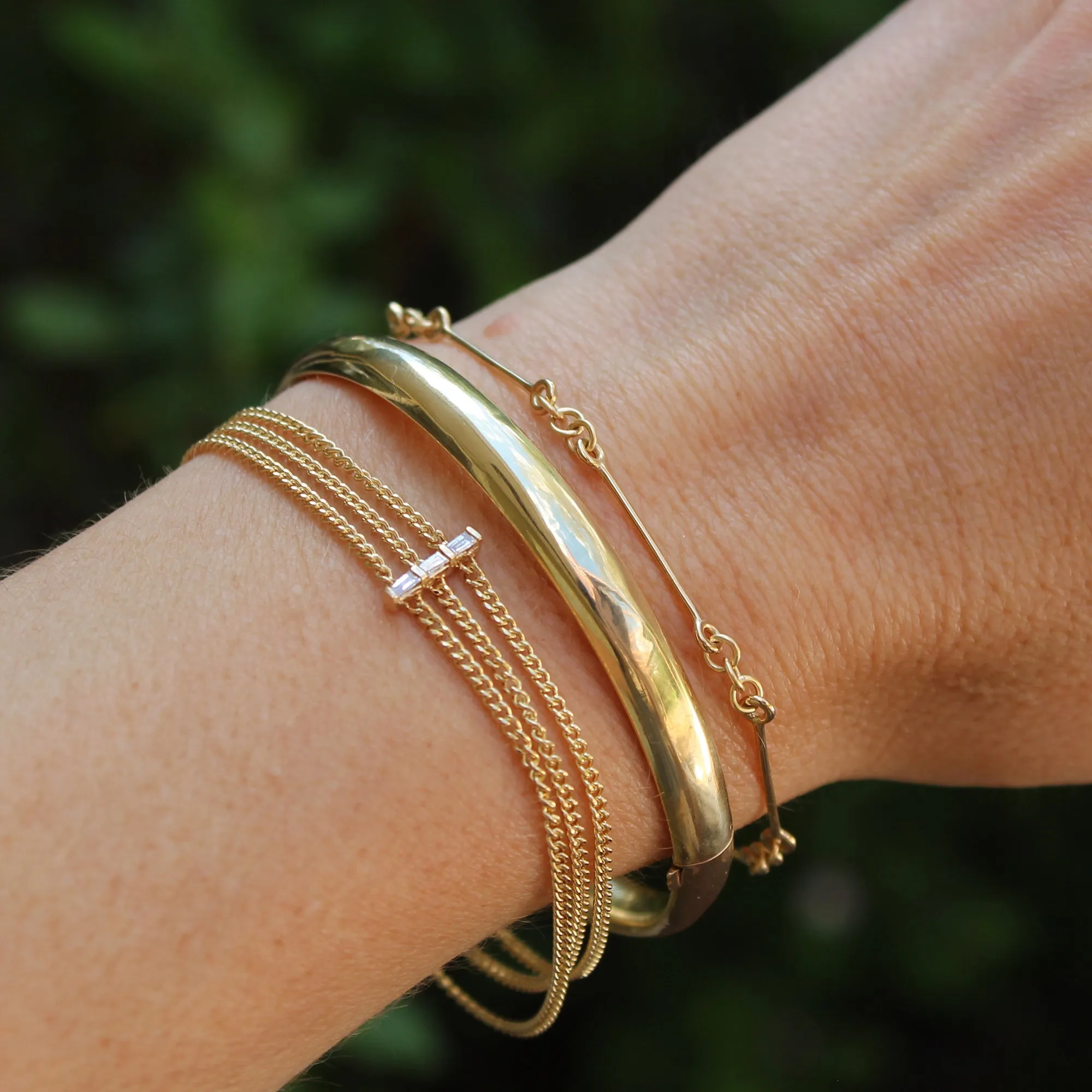 14k Gold   Diamond Triple Curb Link Bracelet