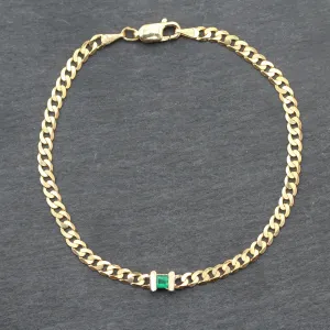 14k Gold   Emerald Curb Link Station Bracelet