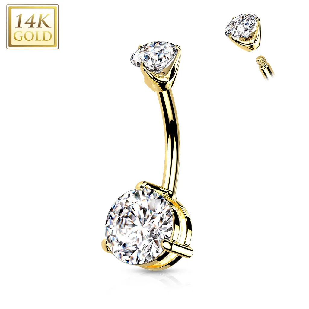 14K Solid Gold CZ Or Opal Stone Belly Button Navel Rings