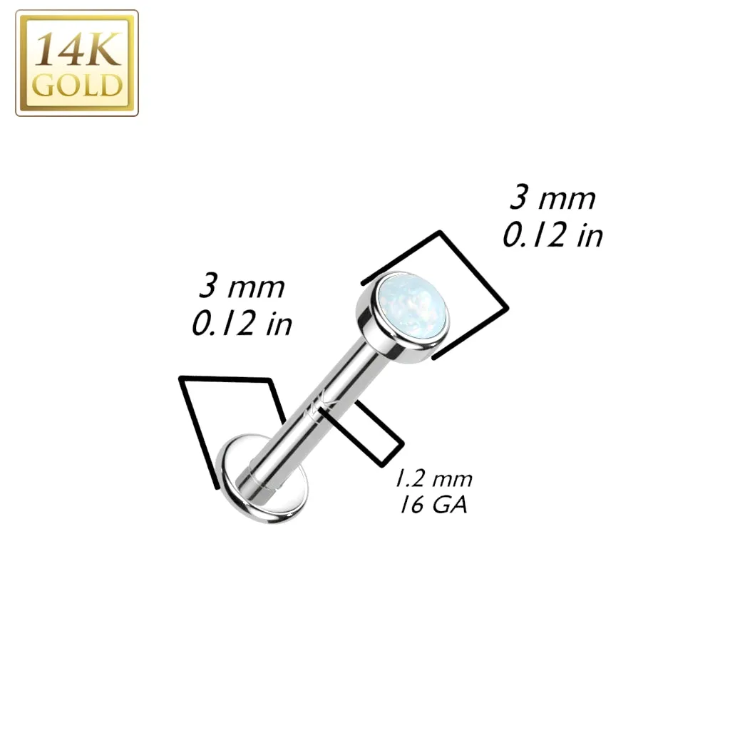 14K Solid Gold Internally Threaded Labret Stud Bezel Opal Top Tragus