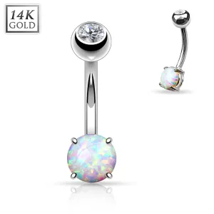 14K Solid Gold Prong Set 6 mm Opal Stone Belly Button Navel Rings