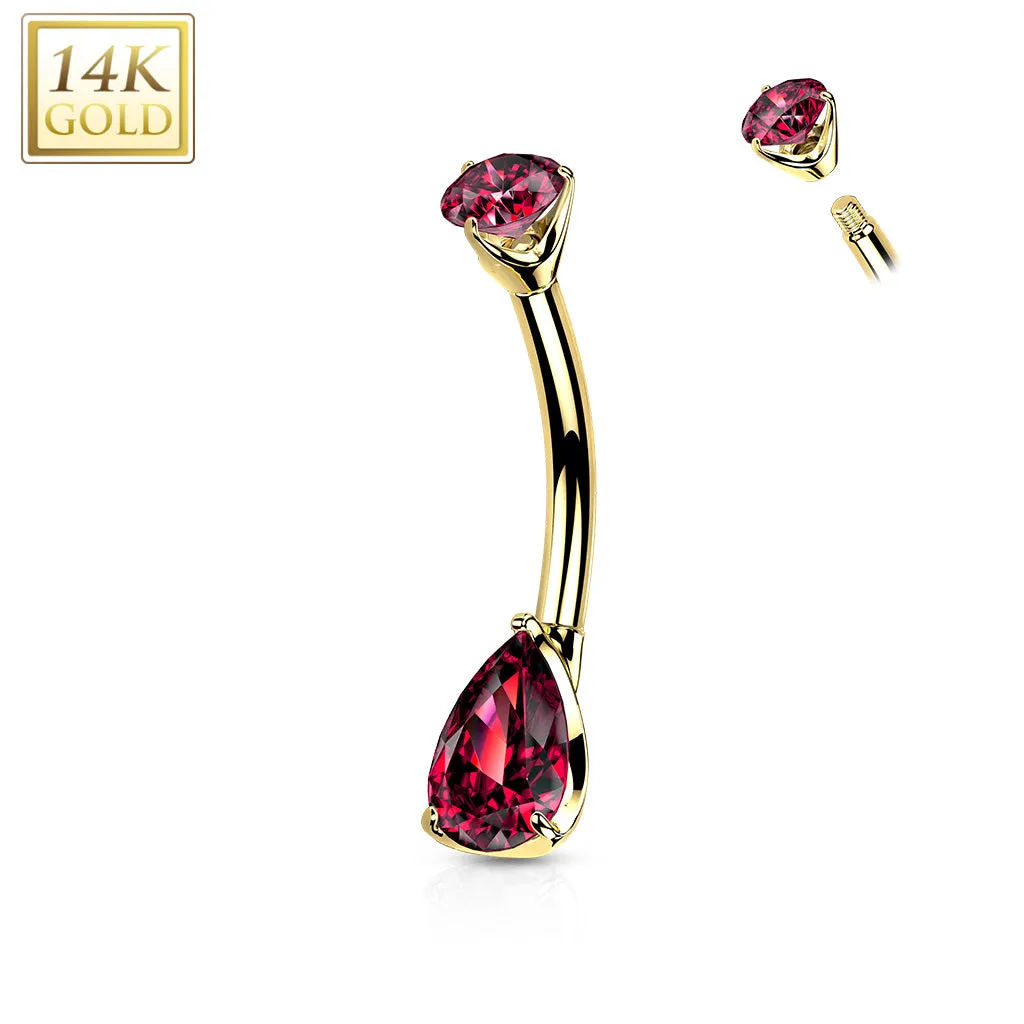 14K Solid Gold Teardrop Opal or CZ Belly Button Navel Rings