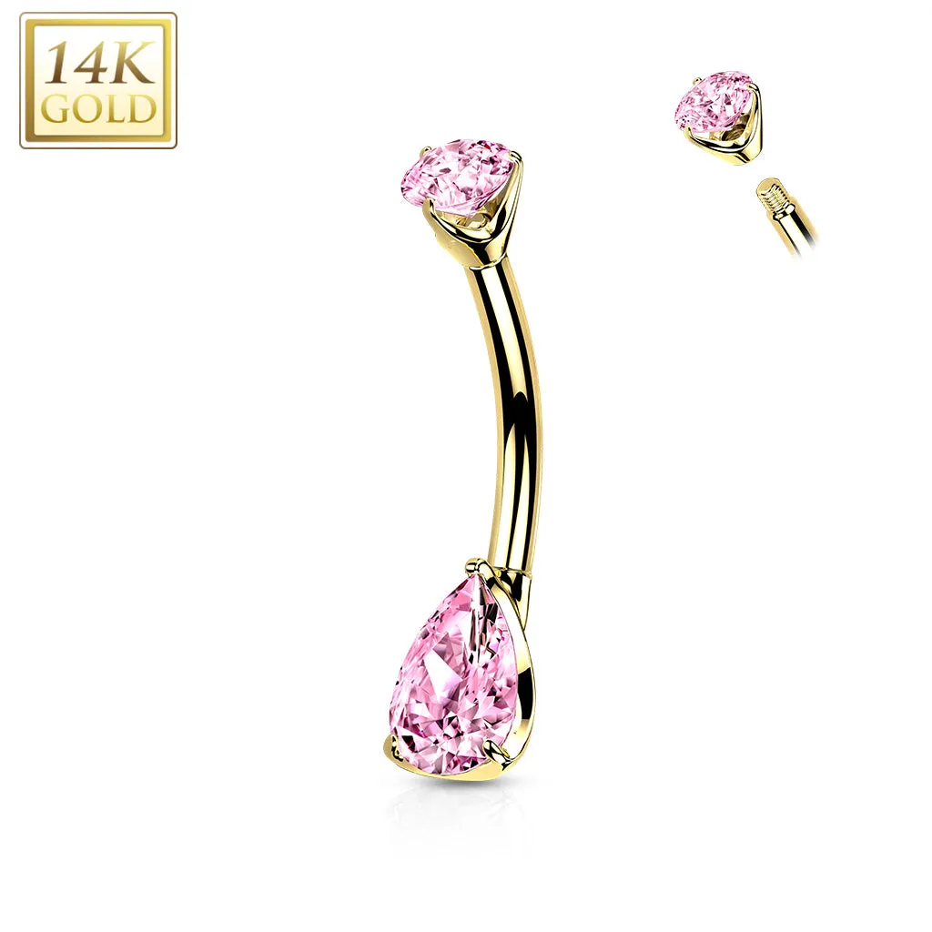 14K Solid Gold Teardrop Opal or CZ Belly Button Navel Rings
