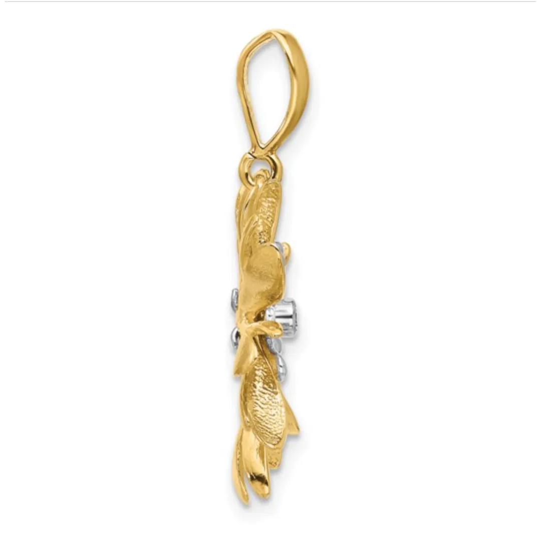 14K Two-Tone Gold Natural Diamond Flower Pendant