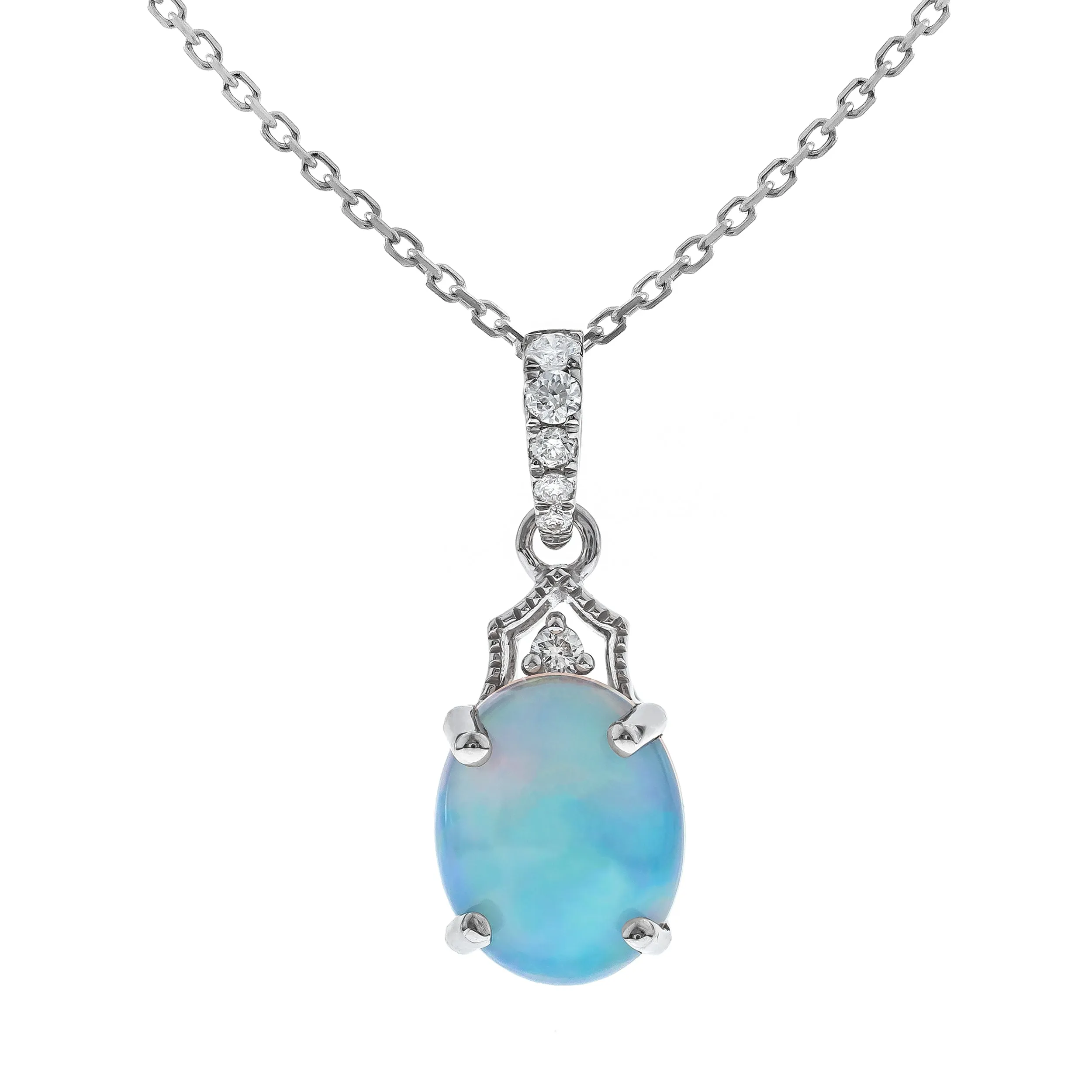 14K White Gold Opal Pendant