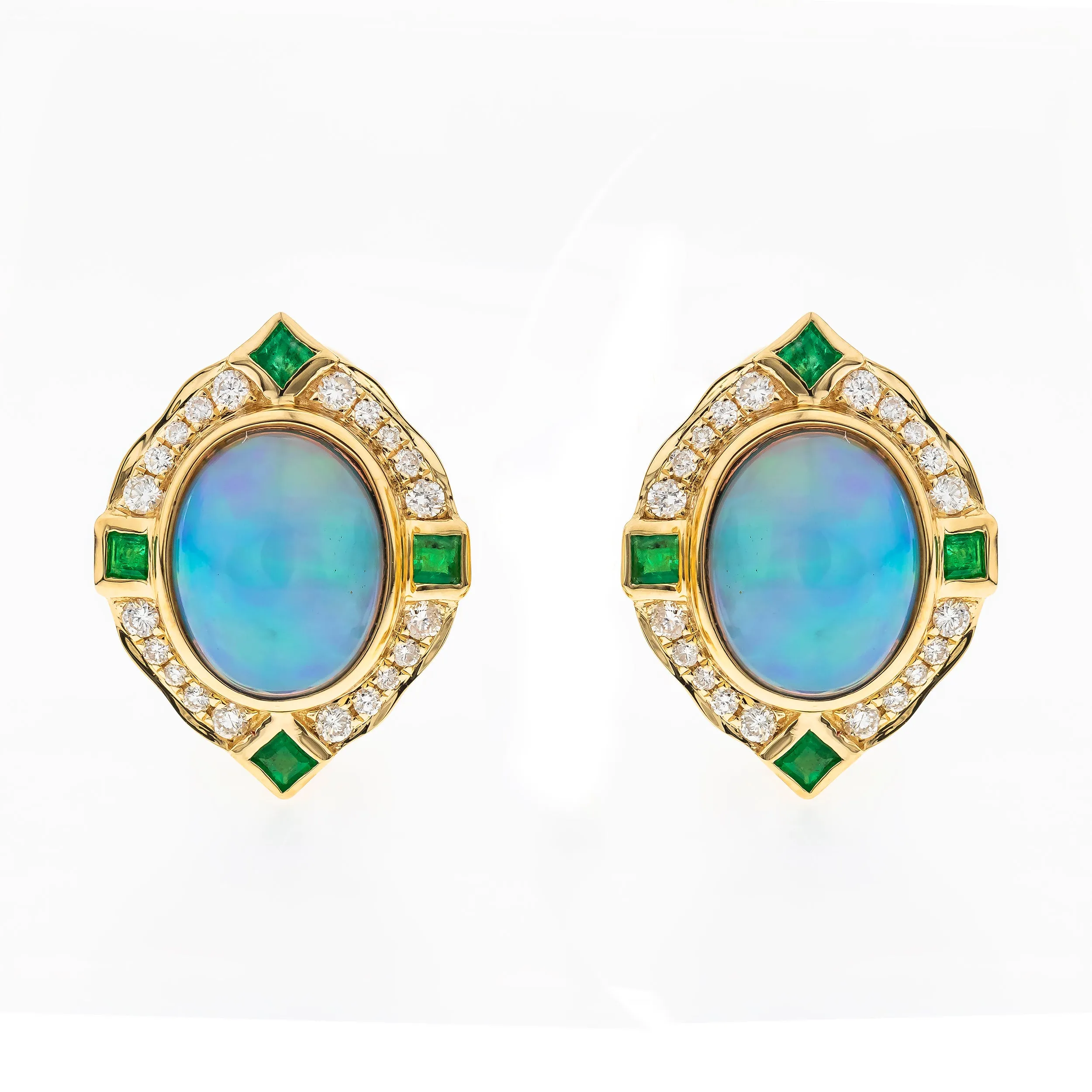 14K Yellow Gold Opal Earrings