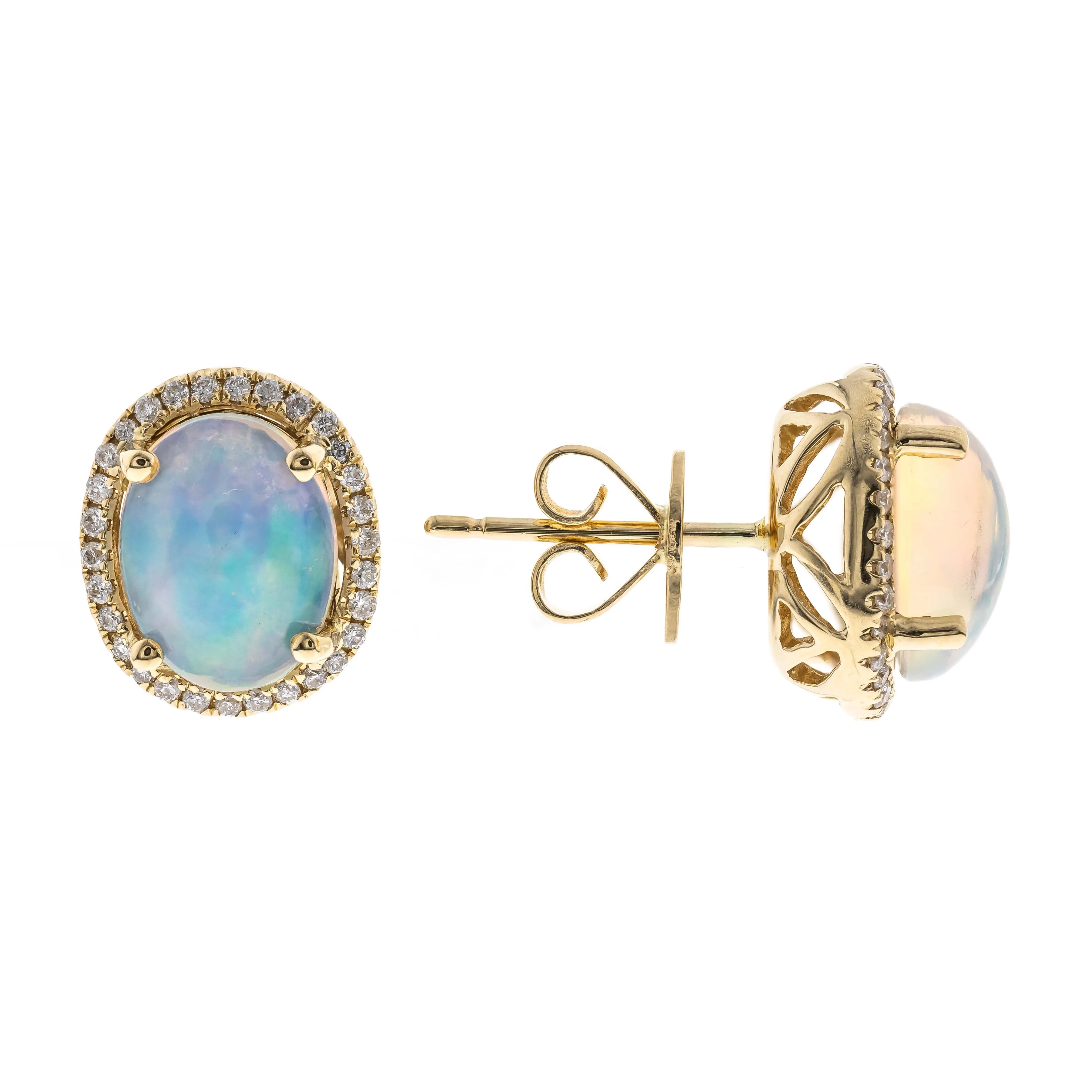 14K Yellow Gold Opal Earrings