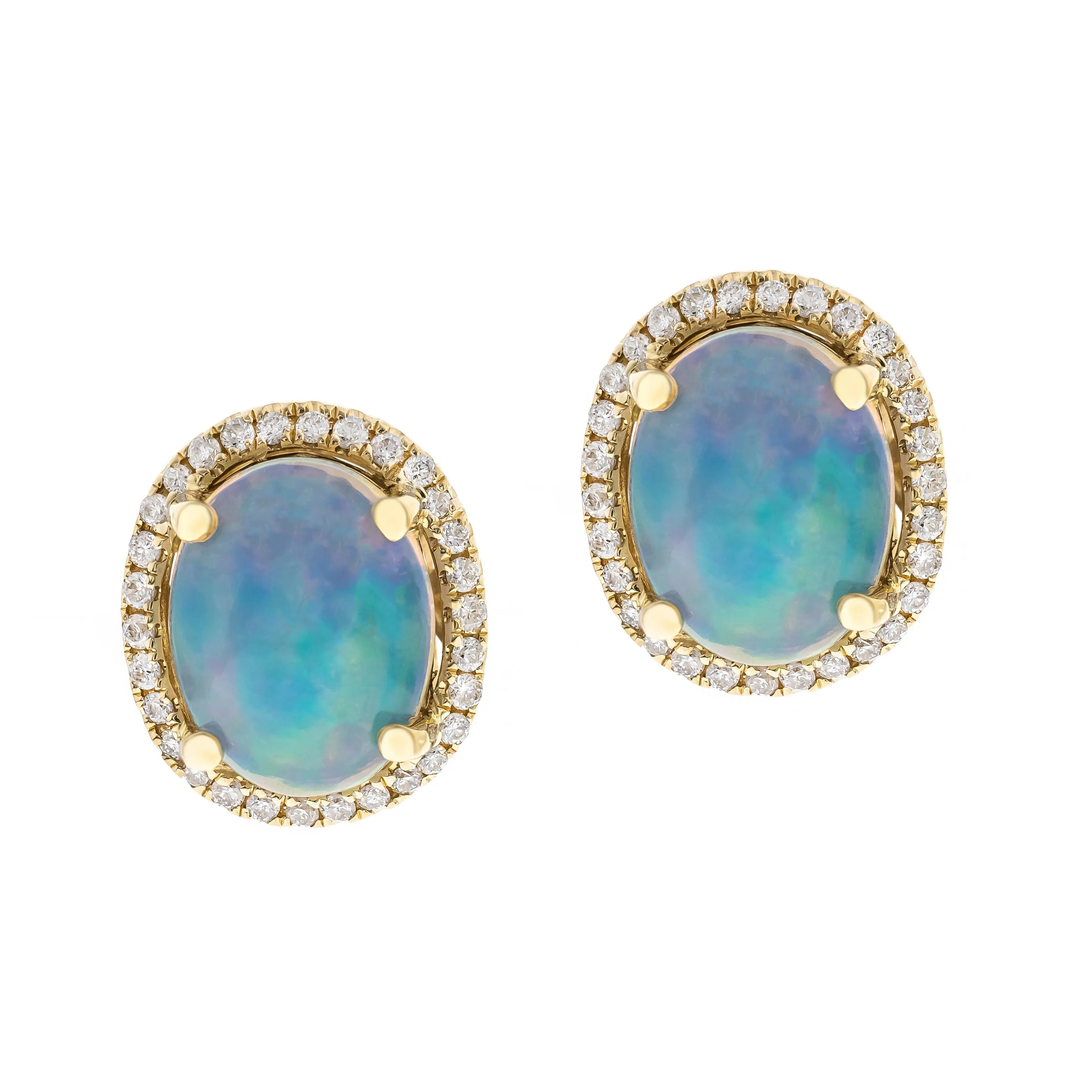 14K Yellow Gold Opal Earrings