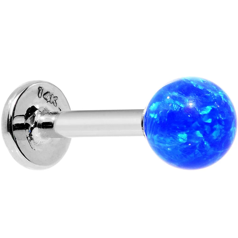 14kt White Gold 5mm Blue Synthetic Opal Labret Monroe 14 Gauge 5/16