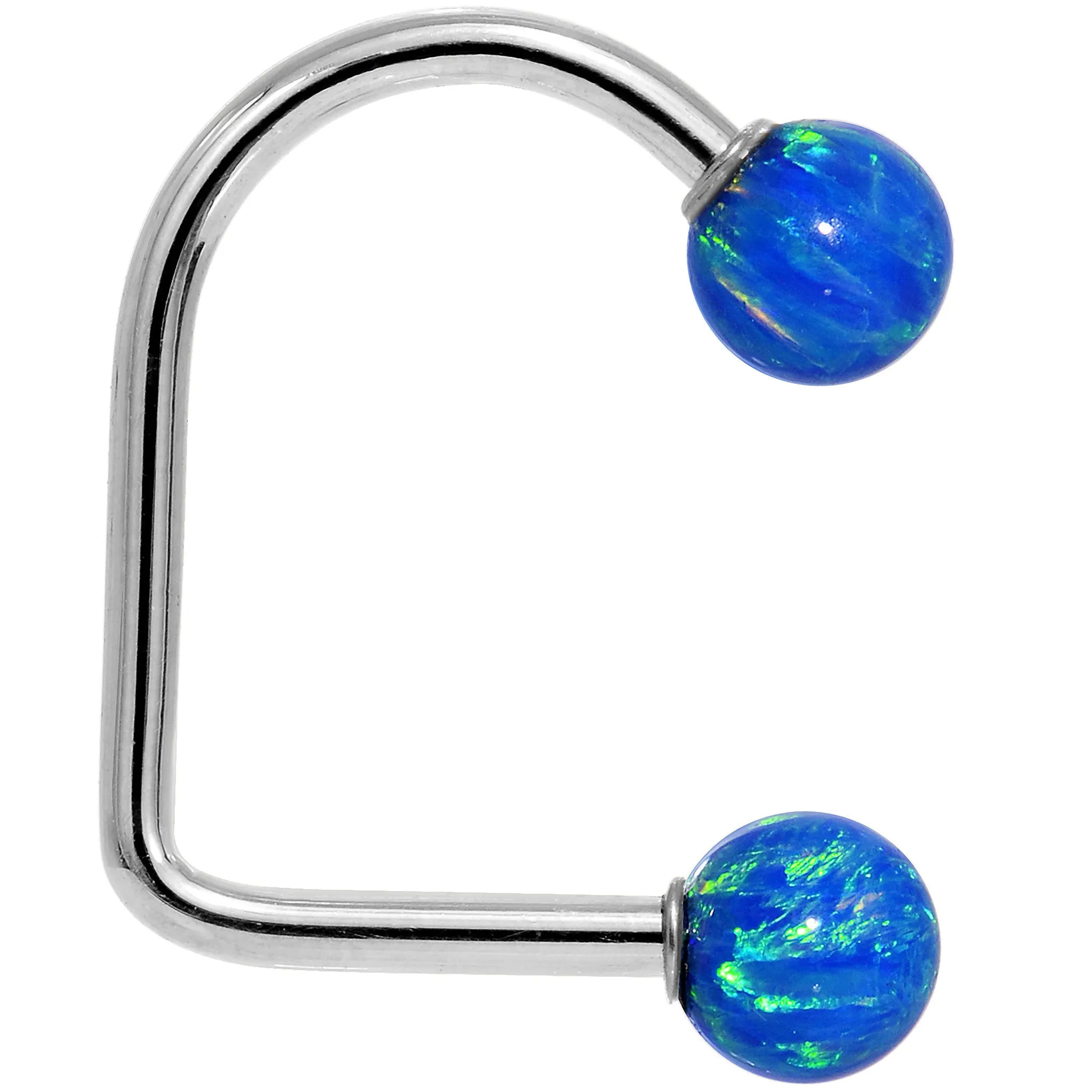 14kt White Gold Blue 5mm Synthetic Opal Lippy Loop 14 Gauge 3/8