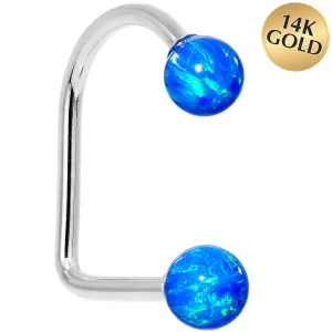14kt White Gold Blue 5mm Synthetic Opal Lippy Loop 14 Gauge 3/8