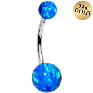 14kt White Gold Blue Synthetic Opal Belly Ring