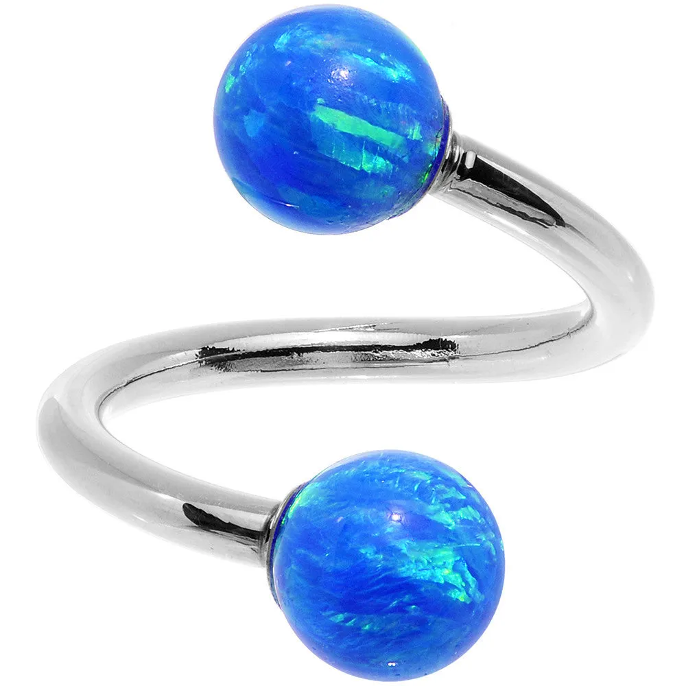 14kt White Gold Blue Synthetic Opal Spiral Twister 14 Gauge 7/16