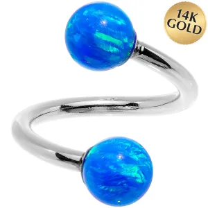 14kt White Gold Blue Synthetic Opal Spiral Twister 14 Gauge 7/16