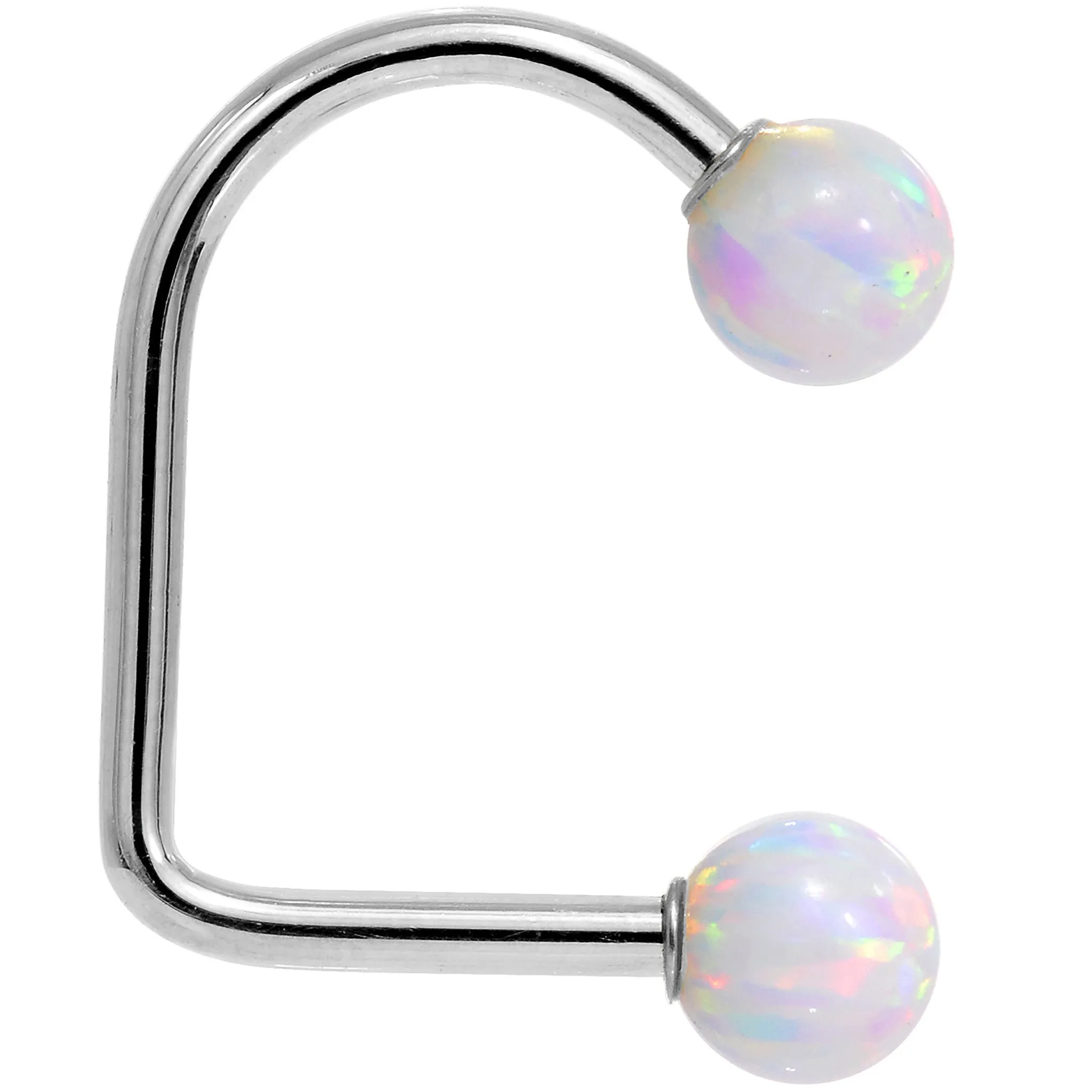 14kt White Gold White 5mm Synthetic Opal Lippy Loop 14 Gauge 3/8