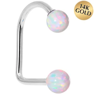 14kt White Gold White 5mm Synthetic Opal Lippy Loop 14 Gauge 3/8