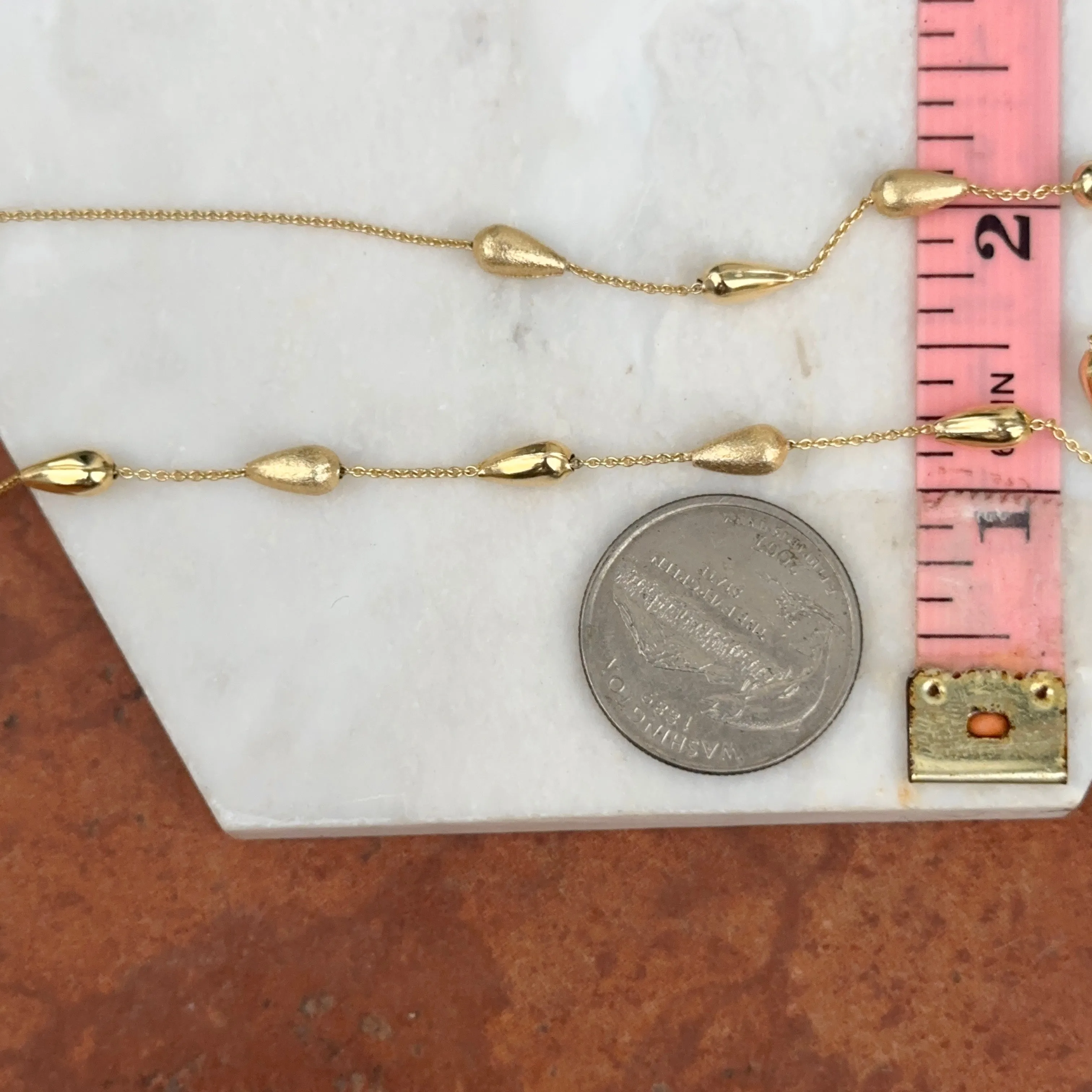 14KT Yellow Gold Matte Cylinder Station Necklace