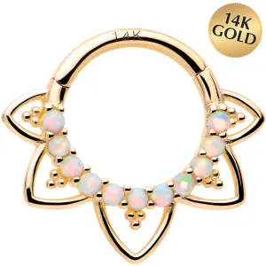 16 Gauge 5/16 White Synthetic Opal 14kt Yellow Gold Filigree Hinged Segment Ring
