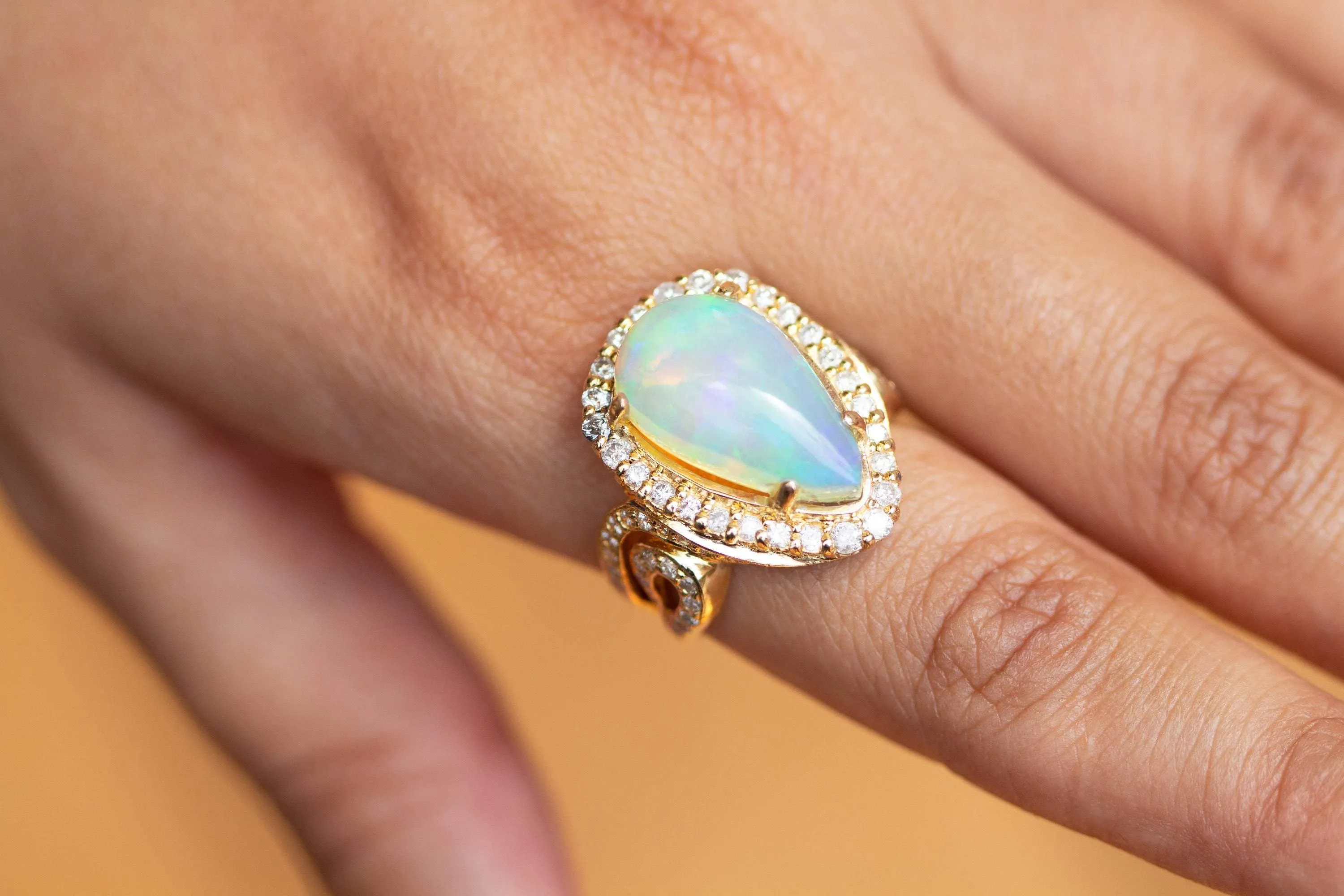 17mm Ethiopian Opal Cocktail Ring / Diamond Studded 14k Ring / Opal Diamond Luxury Ring / 14k Gold Handmade Pave Ring / TAKING BEST OFFER