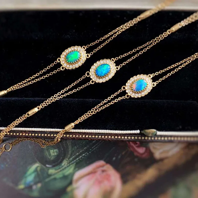 18K Gold 0.07ct Natural Opal Real 0.08ct Diamond Akoya Pearl Bracelet