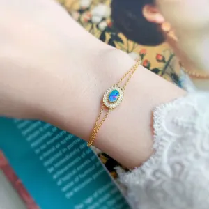 18K Gold 0.07ct Natural Opal Real 0.08ct Diamond Akoya Pearl Bracelet