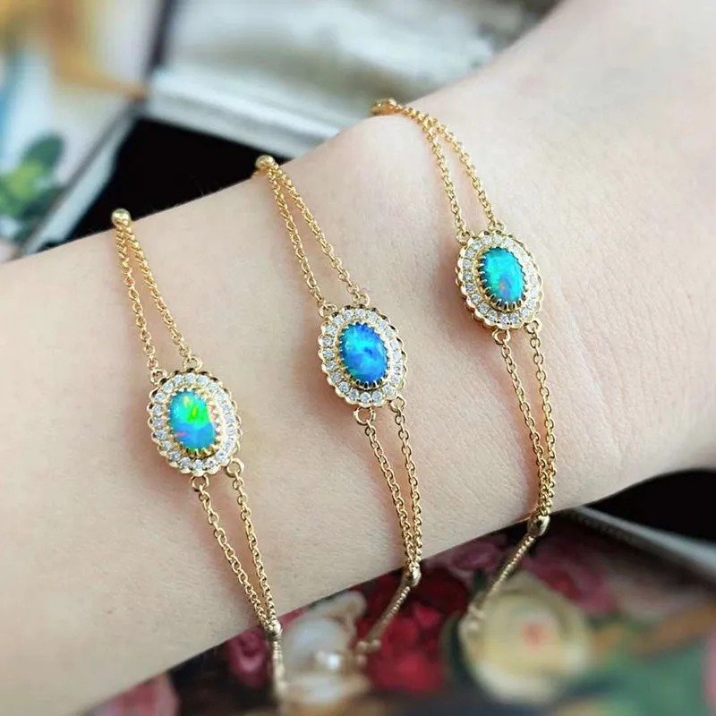 18K Gold 0.07ct Natural Opal Real 0.08ct Diamond Akoya Pearl Bracelet