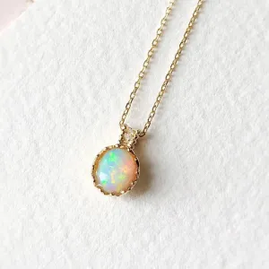 18K Gold 0.60ct Natural Opal Diamond Eggshell Shape Pendant Necklace 18"