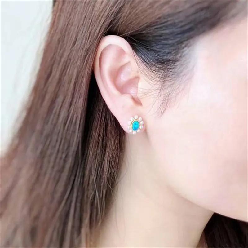 18K Gold AKOYA Pearl Oval Cut Natural Opal 11X13M Exquisite Earrings
