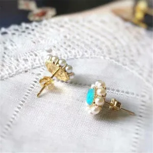 18K Gold AKOYA Pearl Oval Cut Natural Opal 11X13M Exquisite Earrings