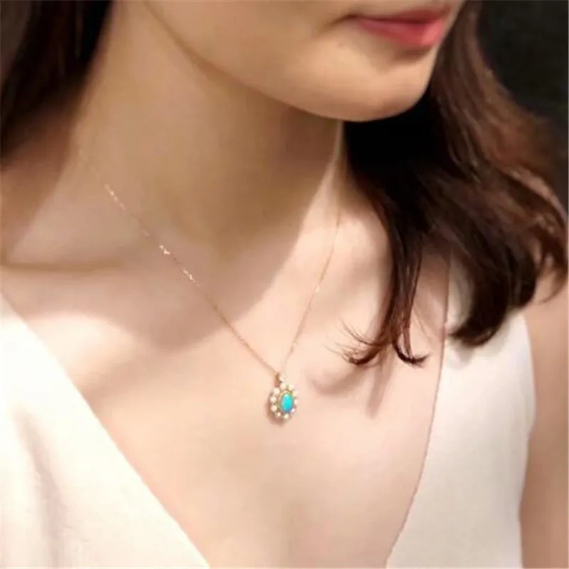 18K Gold AKOYA Pearl Oval Cut Natural Opal 12X14M Exquisite Pendant Necklace