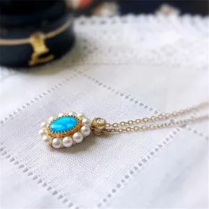 18K Gold AKOYA Pearl Oval Cut Natural Opal 12X14M Exquisite Pendant Necklace