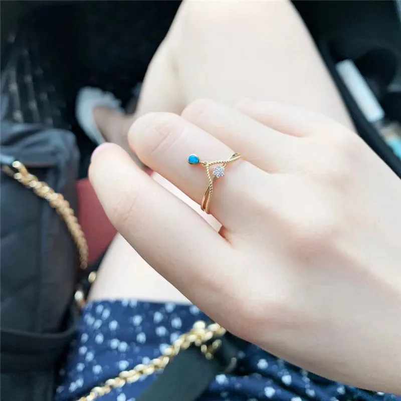 18K Gold Diamond Pear Cut Natural Opal Deer Head Ring