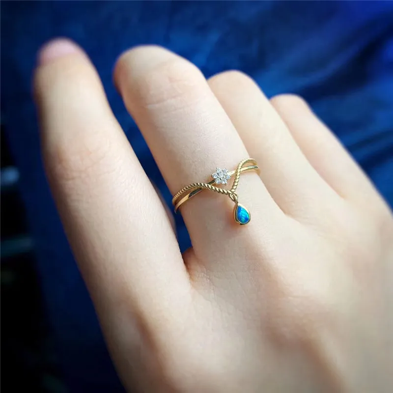 18K Gold Diamond Pear Cut Natural Opal Deer Head Ring
