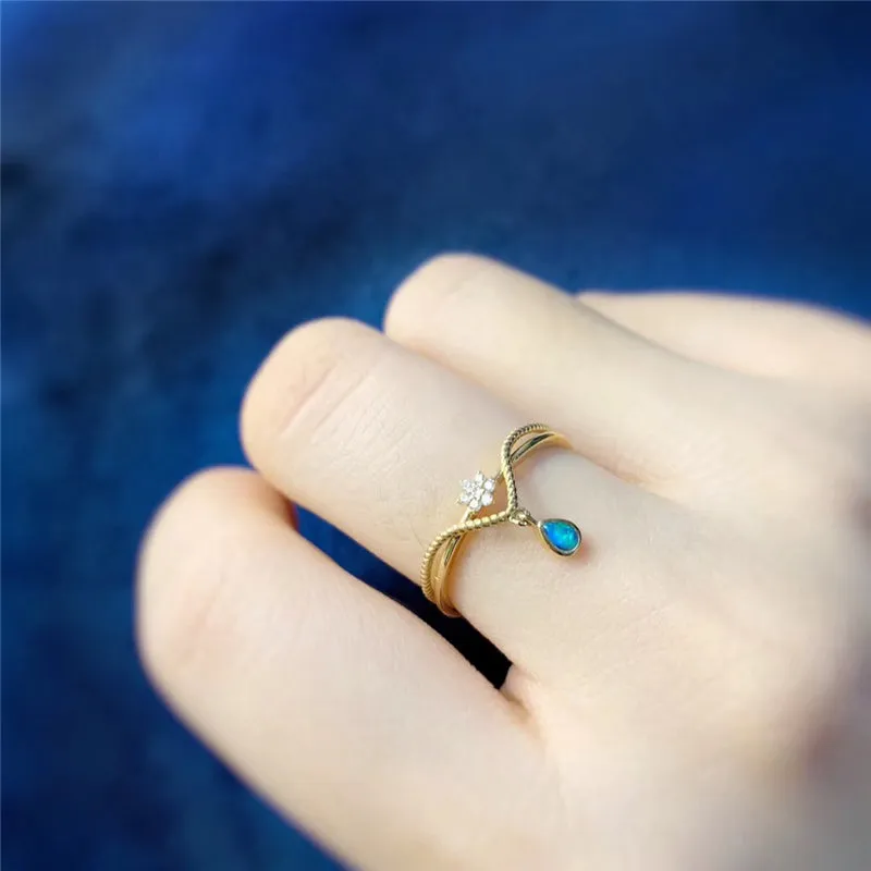 18K Gold Diamond Pear Cut Natural Opal Deer Head Ring