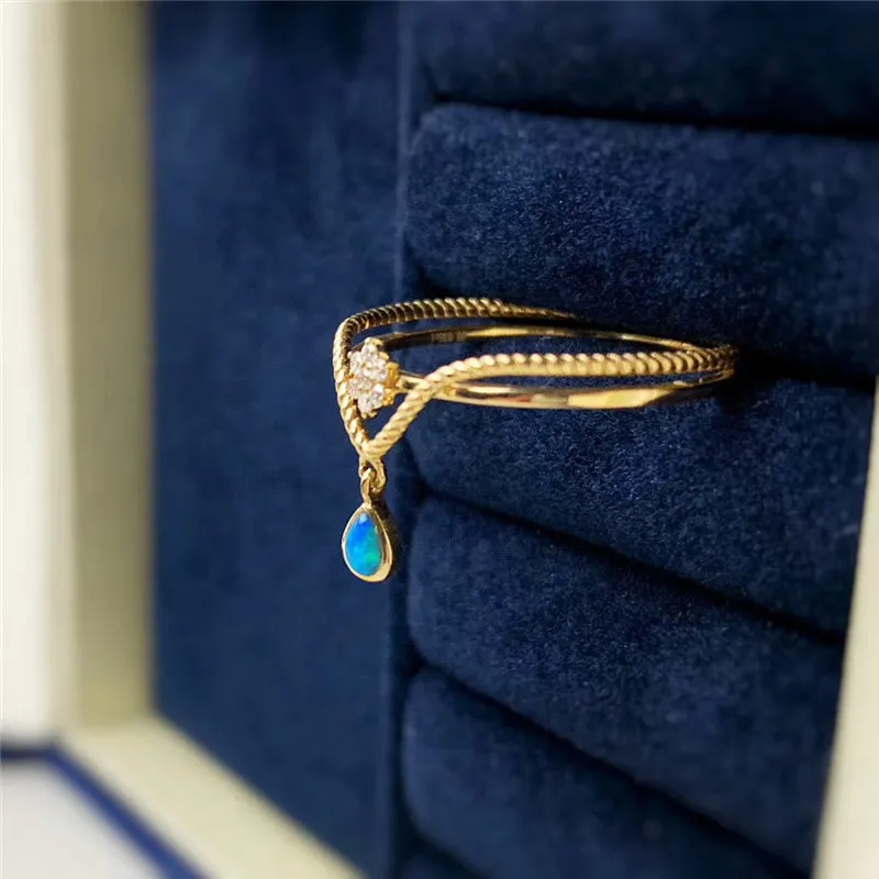 18K Gold Diamond Pear Cut Natural Opal Deer Head Ring