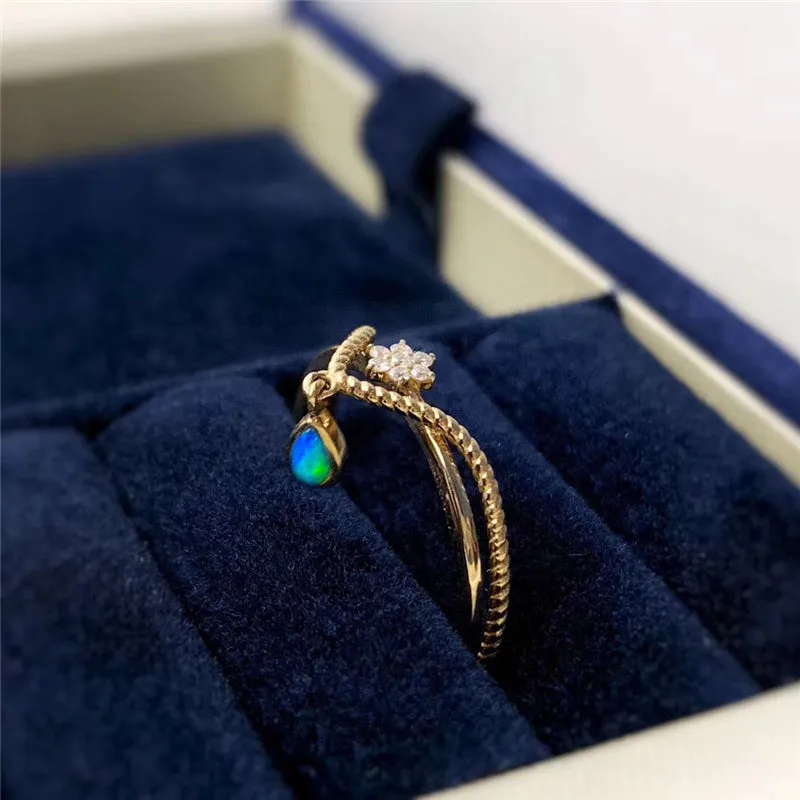 18K Gold Diamond Pear Cut Natural Opal Deer Head Ring