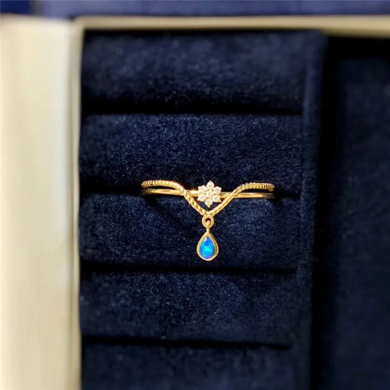 18K Gold Diamond Pear Cut Natural Opal Deer Head Ring