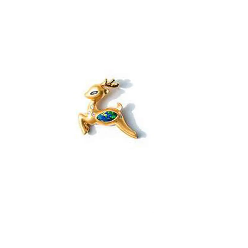 18K Gold Diamond Sapphire Marquise Cut Natural Opal 17X18MM Deer Pendant Necklace