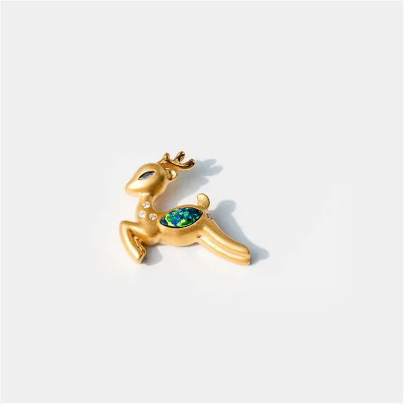 18K Gold Diamond Sapphire Marquise Cut Natural Opal 17X18MM Deer Pendant Necklace