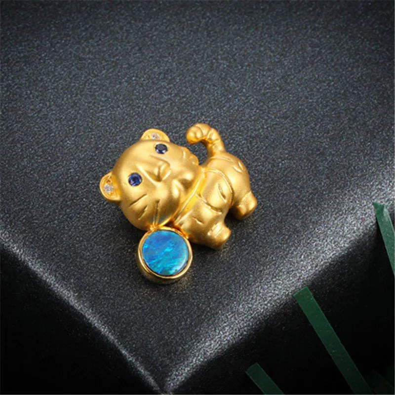 18K Gold Diamond Sapphire Round Cut Natural Opal 15X20M Tiger Pendant Necklace