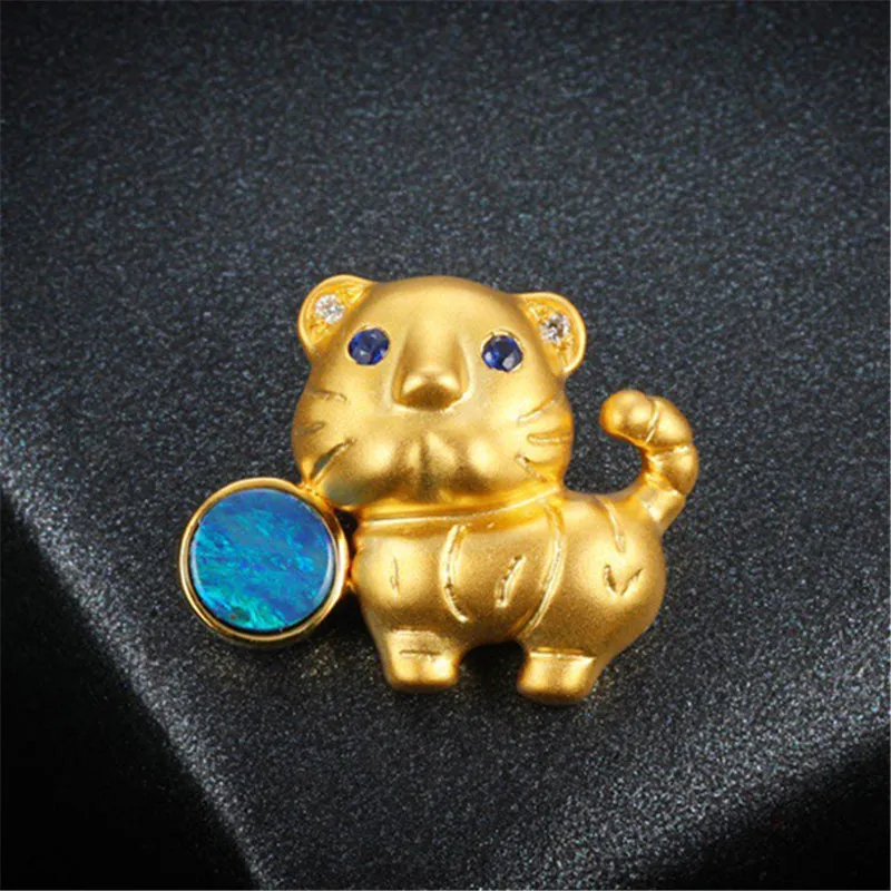 18K Gold Diamond Sapphire Round Cut Natural Opal 15X20M Tiger Pendant Necklace