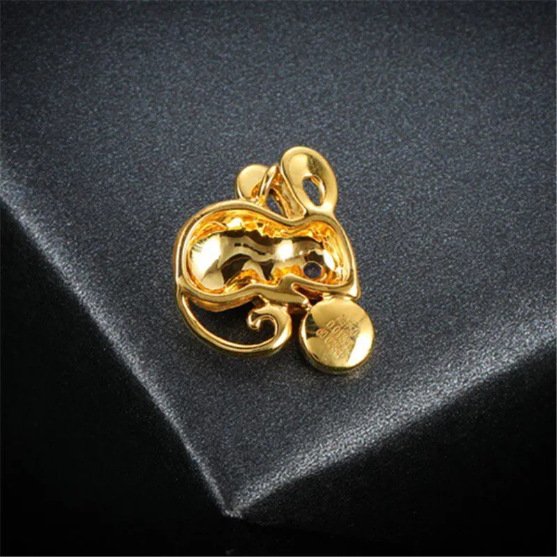 18K Gold Diamond Sapphire Round Cut Natural Opal 16X18M Mouse Pendant Necklace