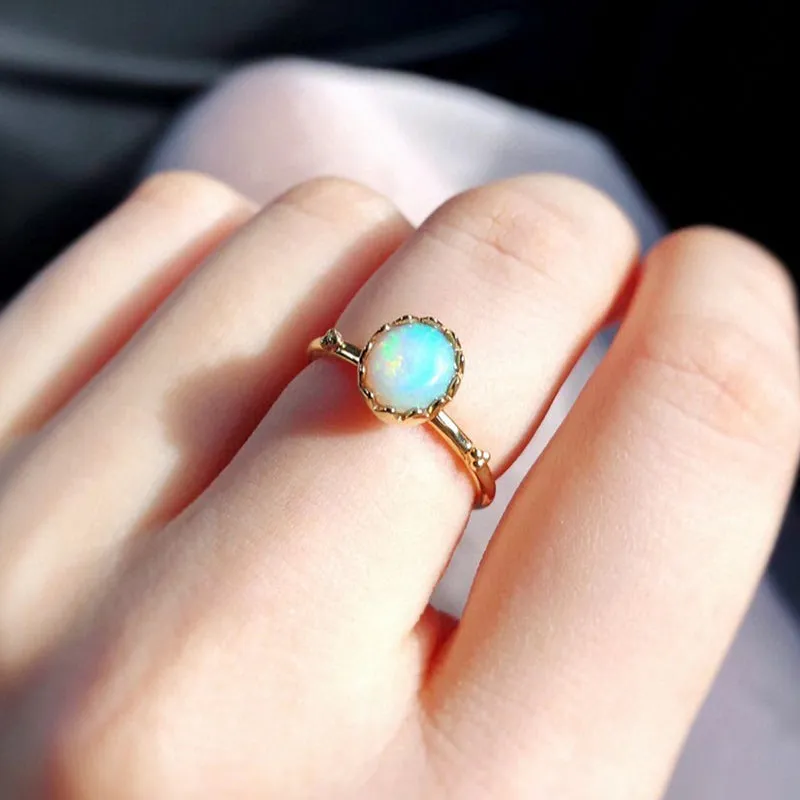 18K Gold Eggshell Shape 0.60ct Natural Opal Solitaire Ring