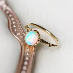 18K Gold Eggshell Shape 0.60ct Natural Opal Solitaire Ring
