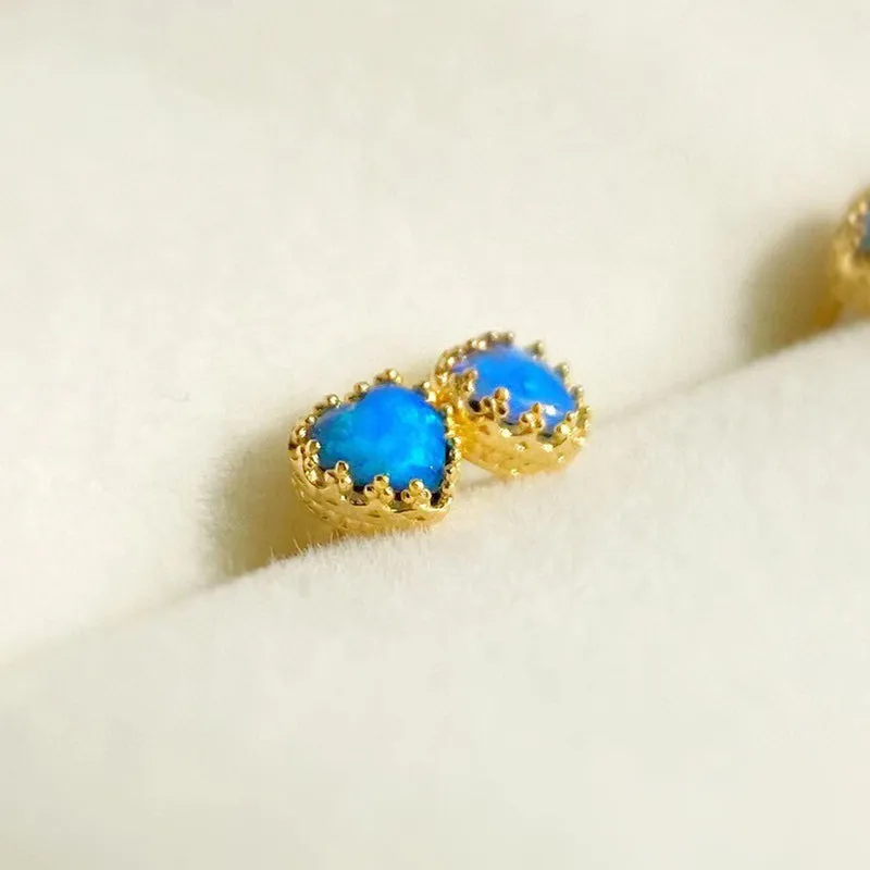 18K Gold Heart Shape 0.10ct Natural Blue Opal Stud Earrings